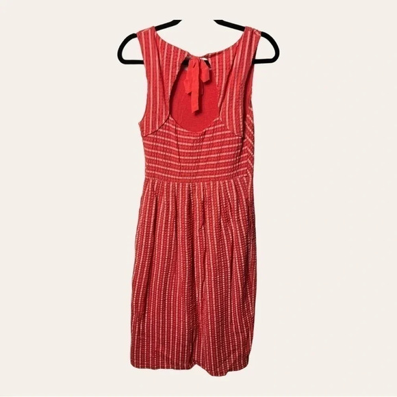 0139. ANTHROPOLOGIE POSTMARK CORAL RIBBON MIDI DRESS SIZE SMALL OPEN BACK W/ TIE - Picture 7 of 10